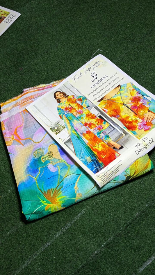 "Luxury Digital Banadora Lawn Shirt | Digital Voil Lawn Dupatta | Dyed Trouser"