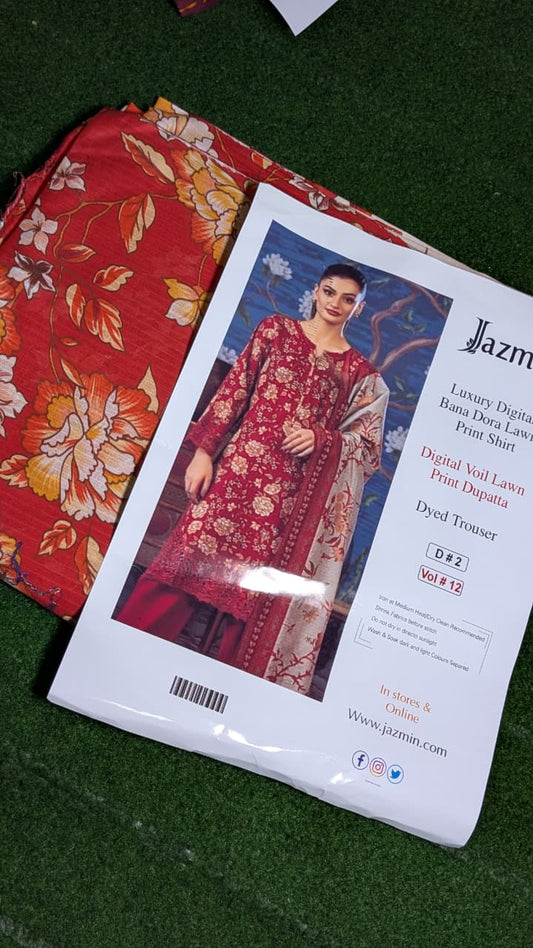 "Luxury Digital Banadora Lawn Shirt | Digital Voil Lawn Dupatta | Dyed Trouser"