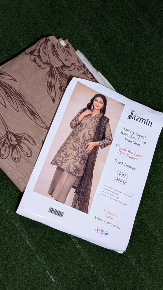 "Luxury Digital Banadora Lawn Shirt | Digital Voil Lawn Dupatta | Dyed Trouser"