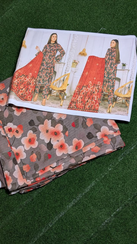 "Luxury Digital Banadora Lawn Shirt | Digital Voil Lawn Dupatta | Dyed Trouser"