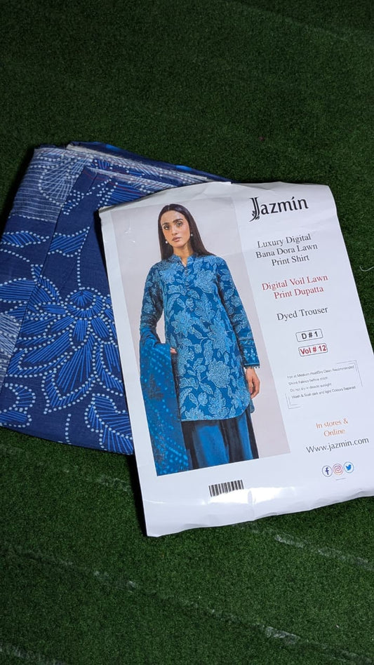 "Luxury Digital Banadora Lawn Shirt | Digital Voil Lawn Dupatta | Dyed Trouser"