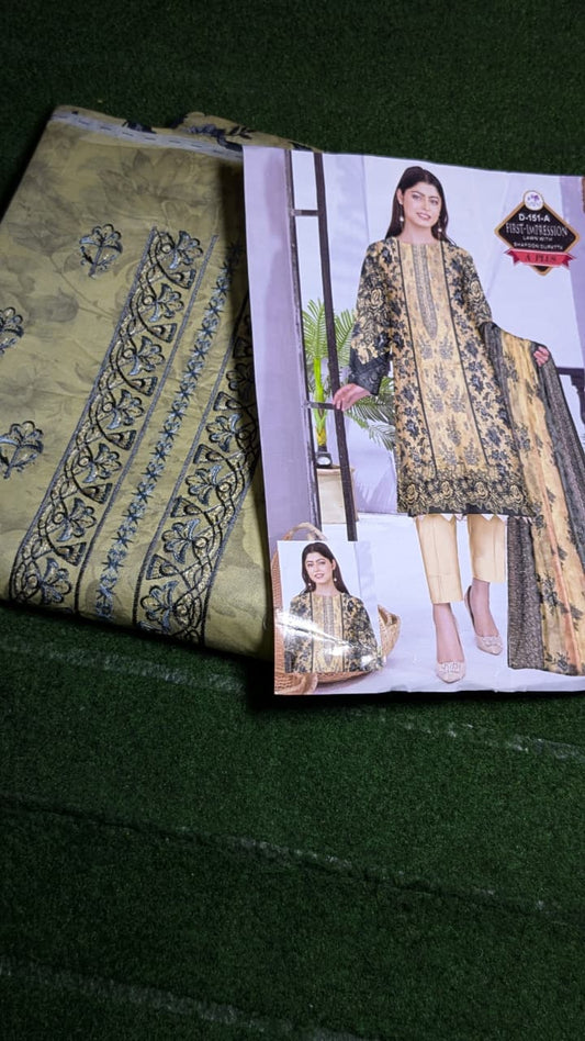 "Elegant 3-Piece Suit with Stunning Front Embroidery and Shiffon Duppatta ✨"