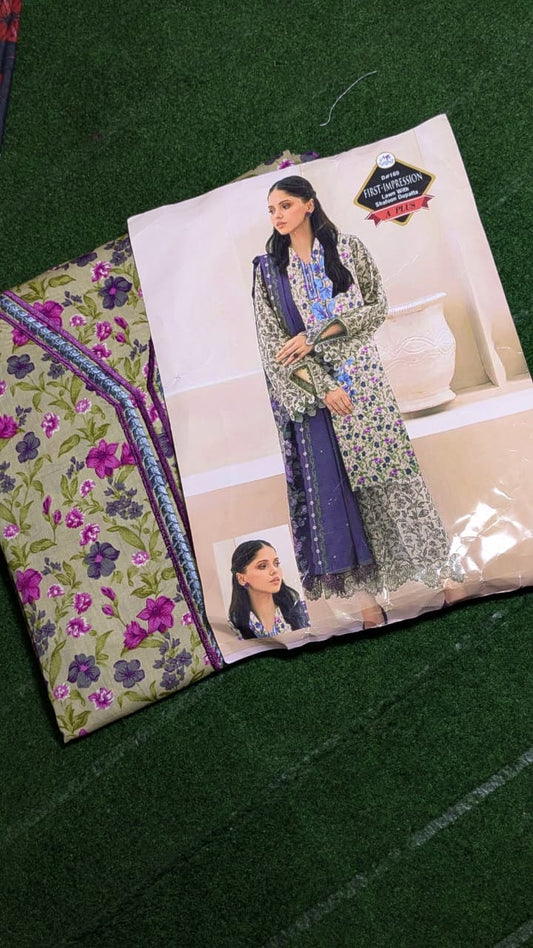 "Elegant 3-Piece Suit with Stunning Front Embroidery and Shiffon Duppatta ✨"