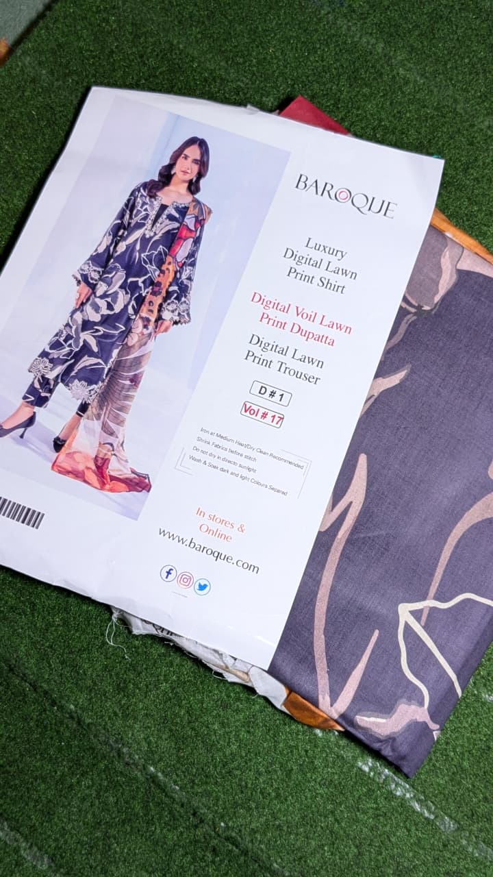"Luxury Digital Banadora Lawn Shirt | Digital Voil Lawn Dupatta | Dyed Trouser"