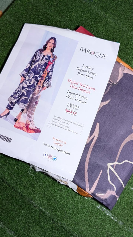 "Luxury Digital Banadora Lawn Shirt | Digital Voil Lawn Dupatta | Dyed Trouser"