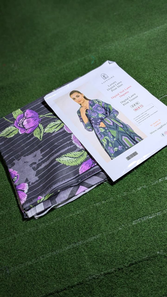 "Luxury Digital Banadora Lawn Shirt | Digital Voil Lawn Dupatta | Dyed Trouser"