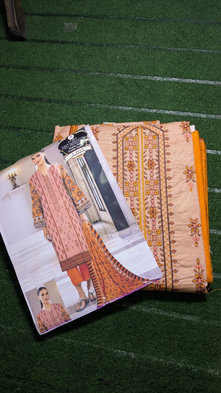 "Whispers of Elegance – Front Embroidered Khaddar Ensemble with Printed Dupatta"