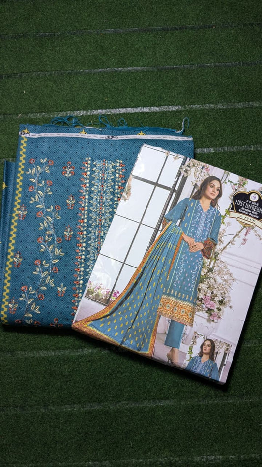 "Whispers of Elegance – Front Embroidered Khaddar Ensemble with Printed Dupatta"