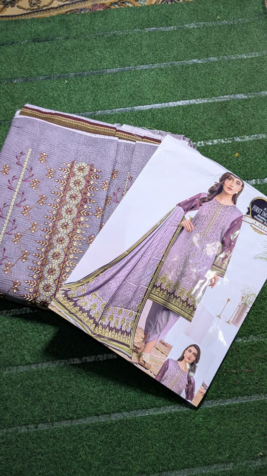"Whispers of Elegance – Front Embroidered Khaddar Ensemble with Printed Dupatta"