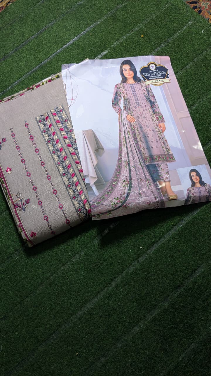"Whispers of Elegance – Front Embroidered Khaddar Ensemble with Printed Dupatta"