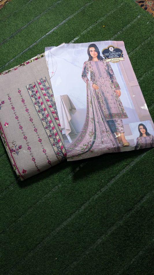 "Whispers of Elegance – Front Embroidered Khaddar Ensemble with Printed Dupatta"