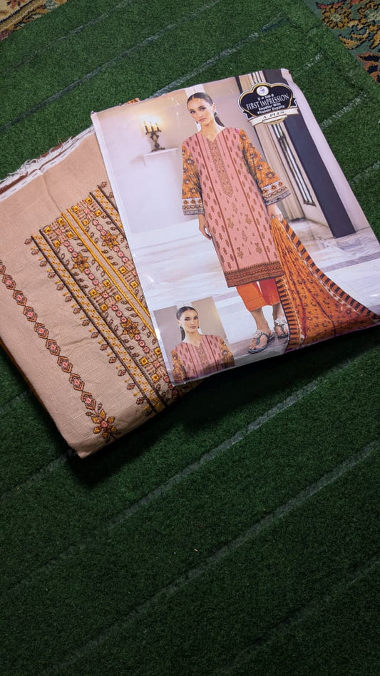 "Whispers of Elegance – Front Embroidered Khaddar Ensemble with Printed Dupatta"