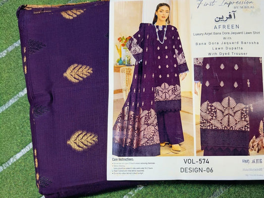 "Aurora Luxe – Broshia Lawn 3-Piece Matching Elegance"